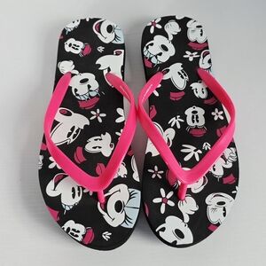 Disney Parks Minnie Mouse Pink/Black Flip Flops Thong Sandals Women's Size 8